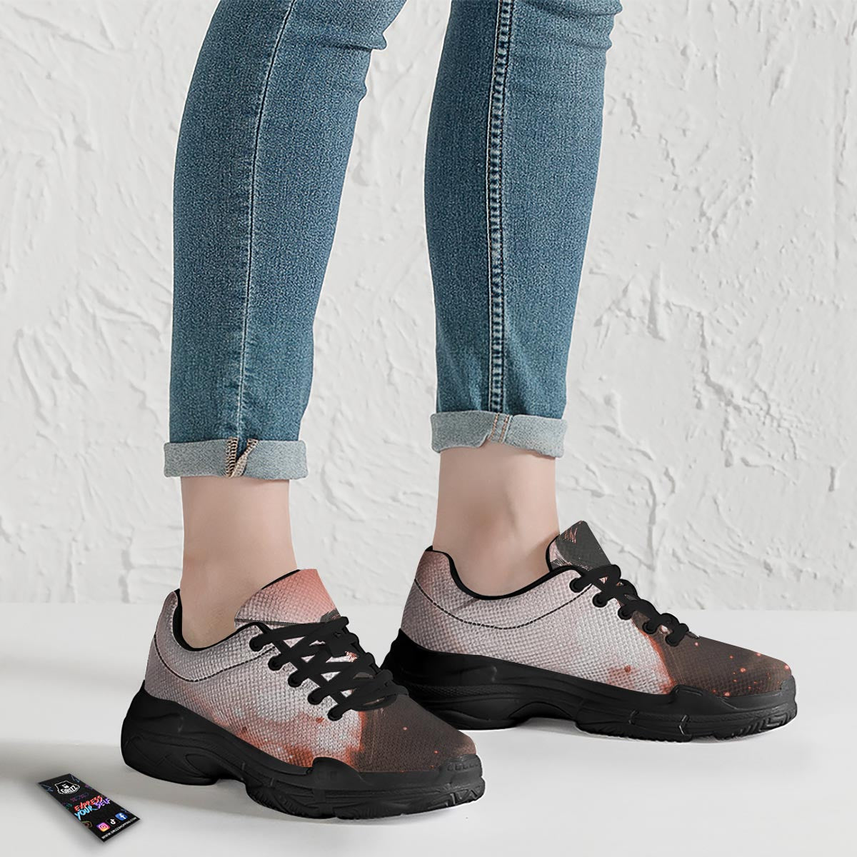 Warrior Sunset Samurai Print Black Chunky Shoes-grizzshop