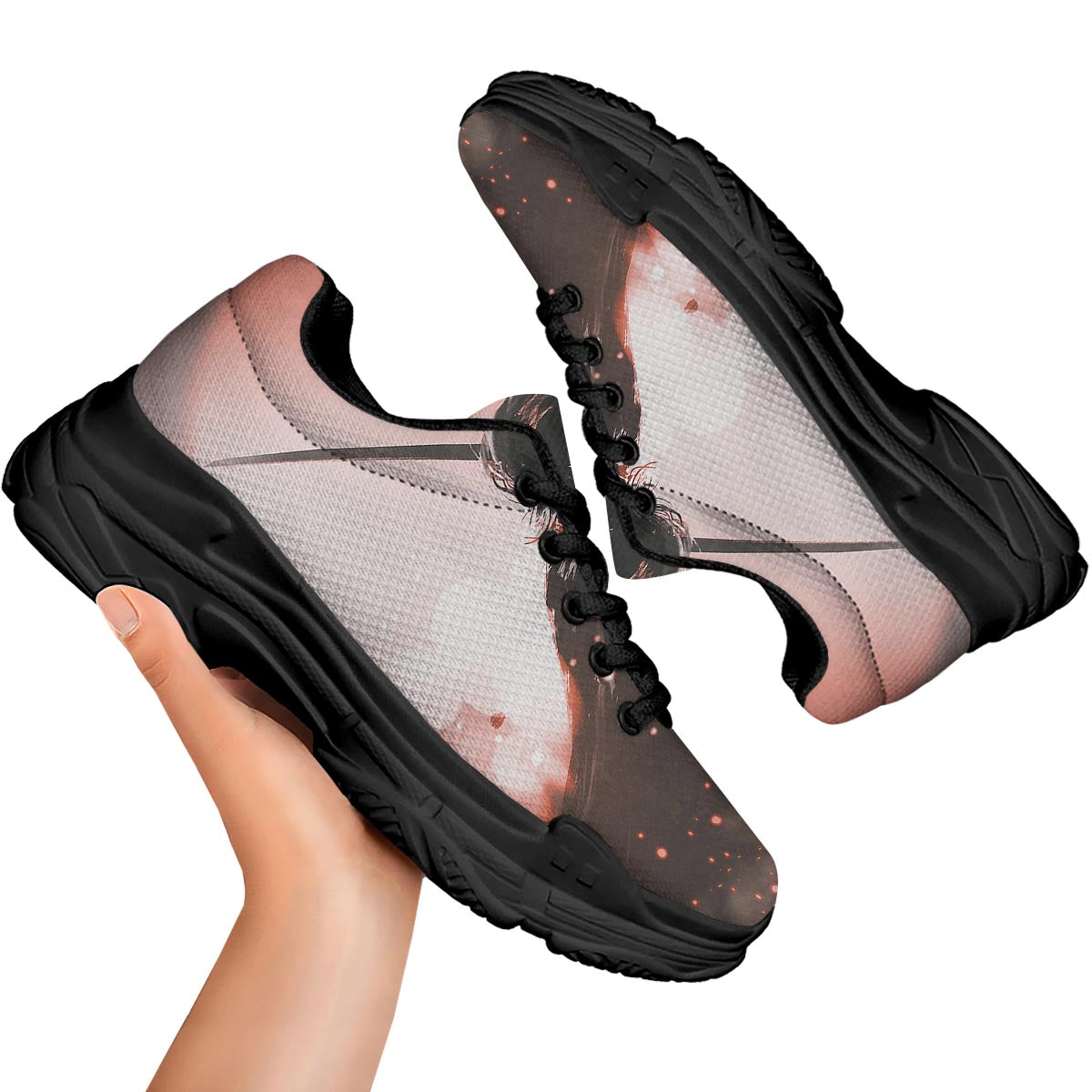 Warrior Sunset Samurai Print Black Chunky Shoes-grizzshop
