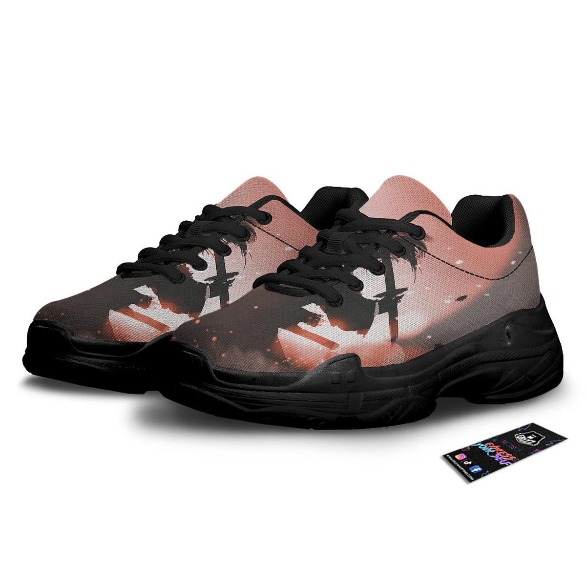 Warrior Sunset Samurai Print Black Chunky Shoes-grizzshop