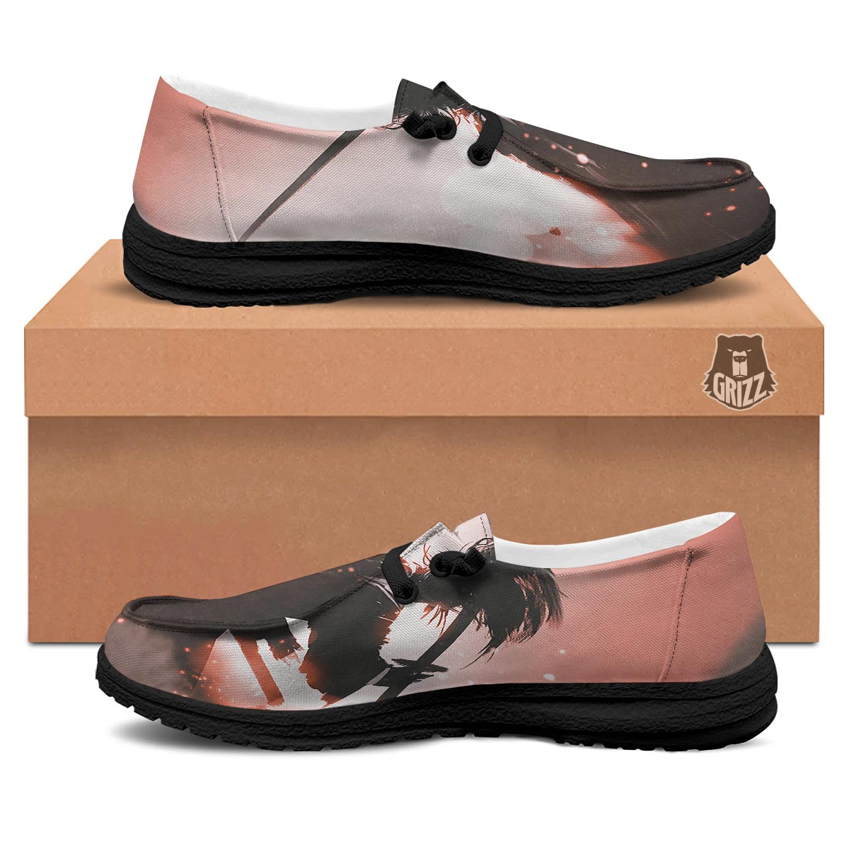 Warrior Sunset Samurai Print Black Loafers-grizzshop