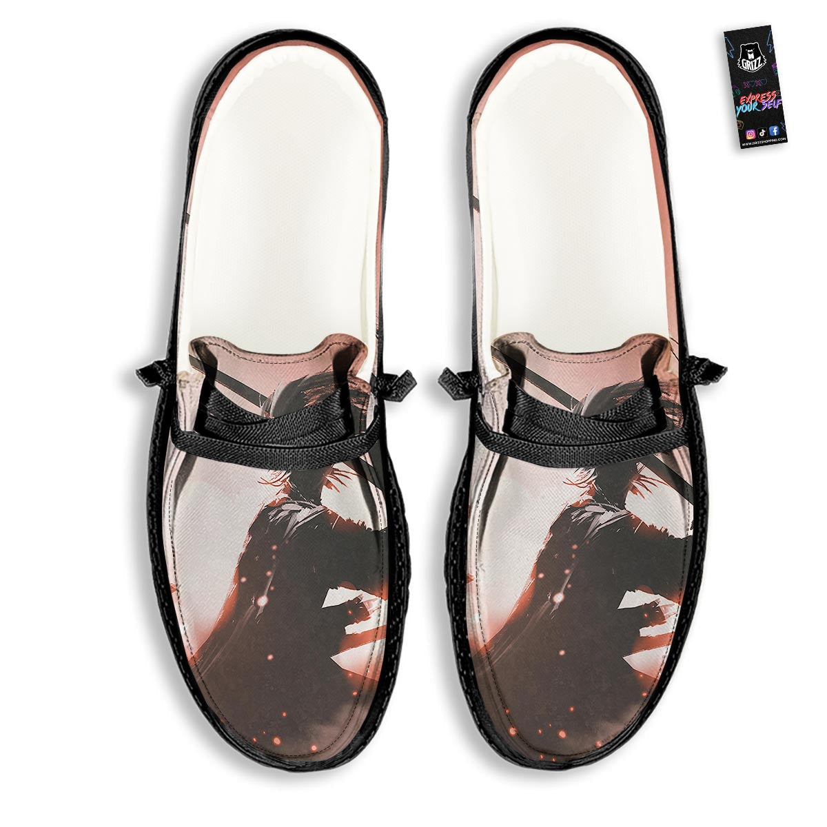 Warrior Sunset Samurai Print Black Loafers-grizzshop
