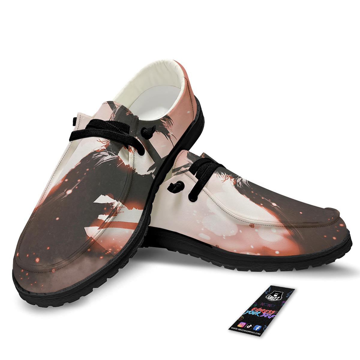 Warrior Sunset Samurai Print Black Loafers-grizzshop