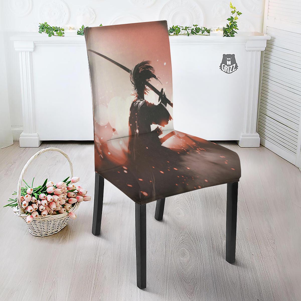 Warrior Sunset Samurai Print Dining Chair Slipcover-grizzshop