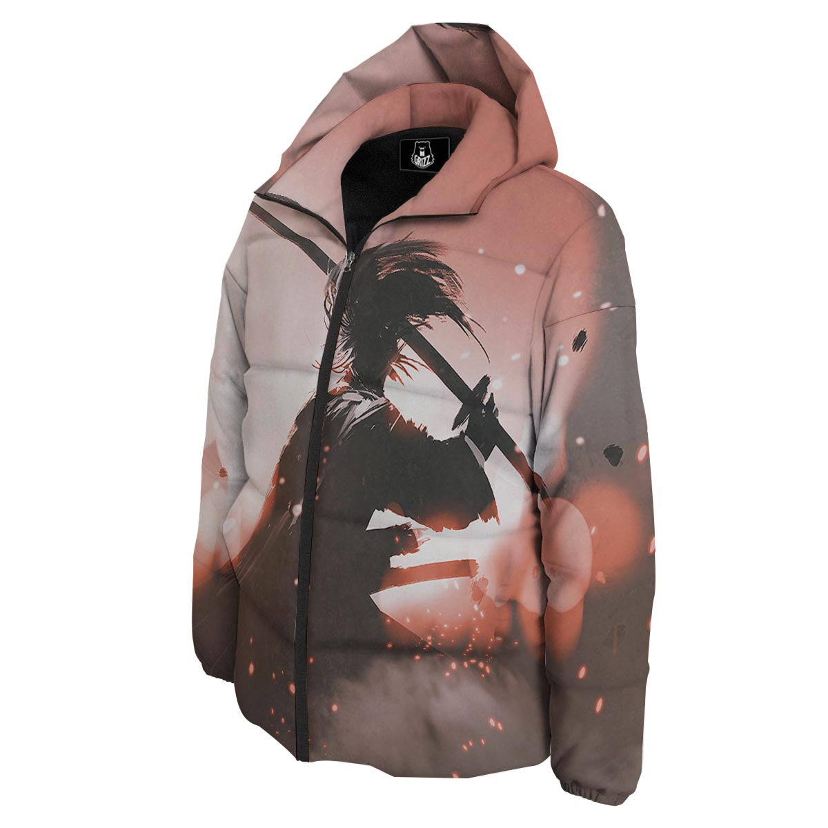Warrior Sunset Samurai Print Down Jacket-grizzshop