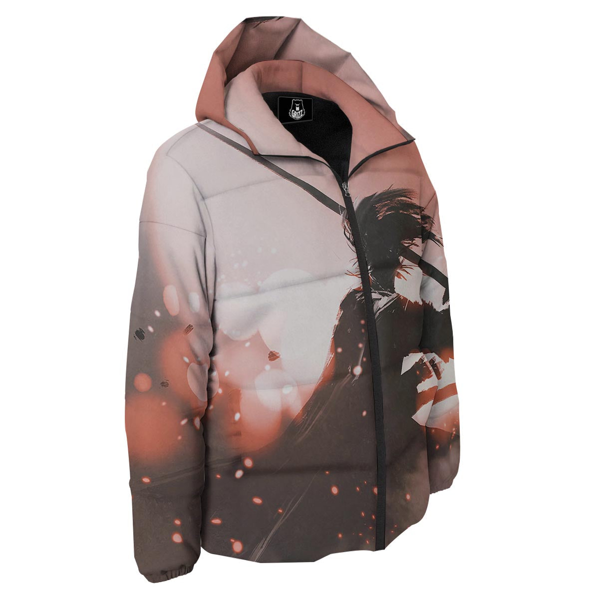 Warrior Sunset Samurai Print Down Jacket-grizzshop
