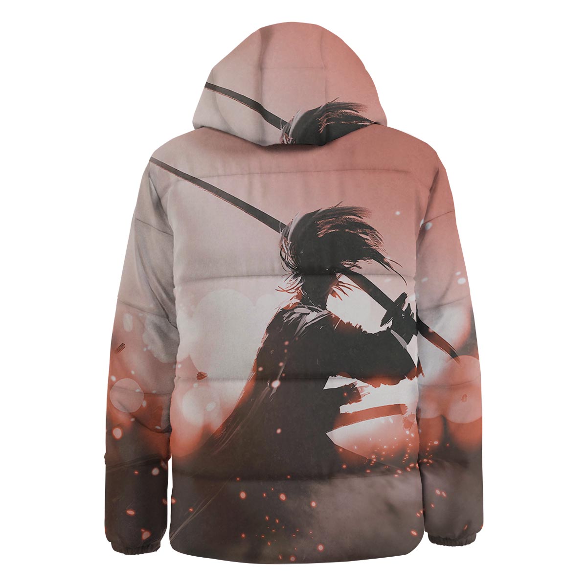 Warrior Sunset Samurai Print Down Jacket-grizzshop