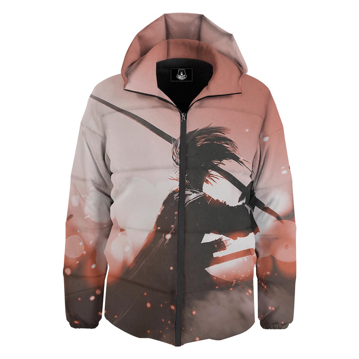 Warrior Sunset Samurai Print Down Jacket-grizzshop
