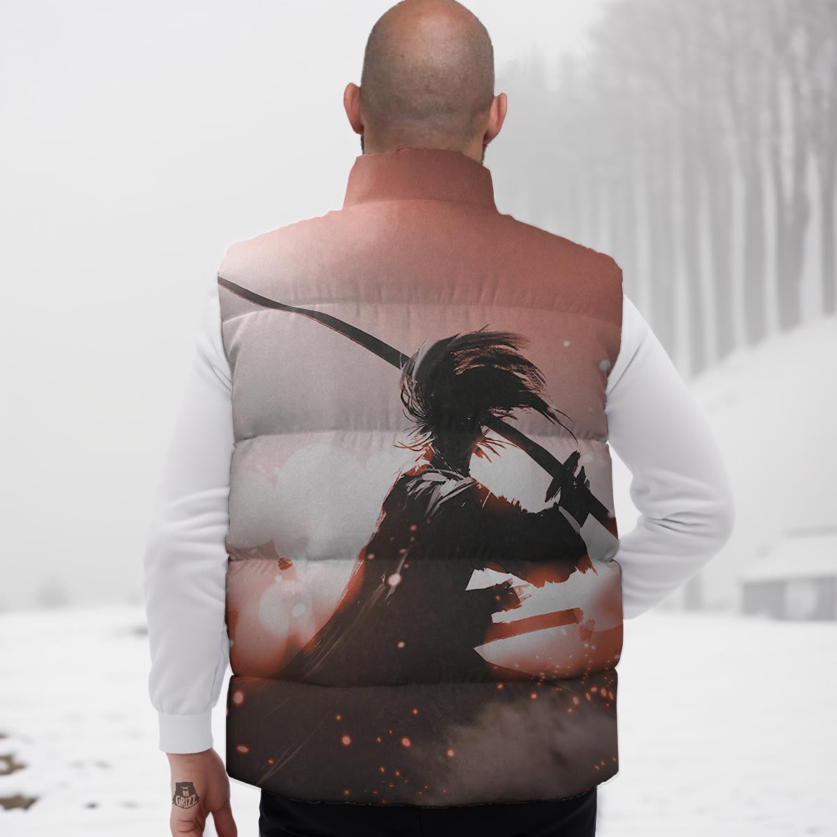 Warrior Sunset Samurai Print Down Vest