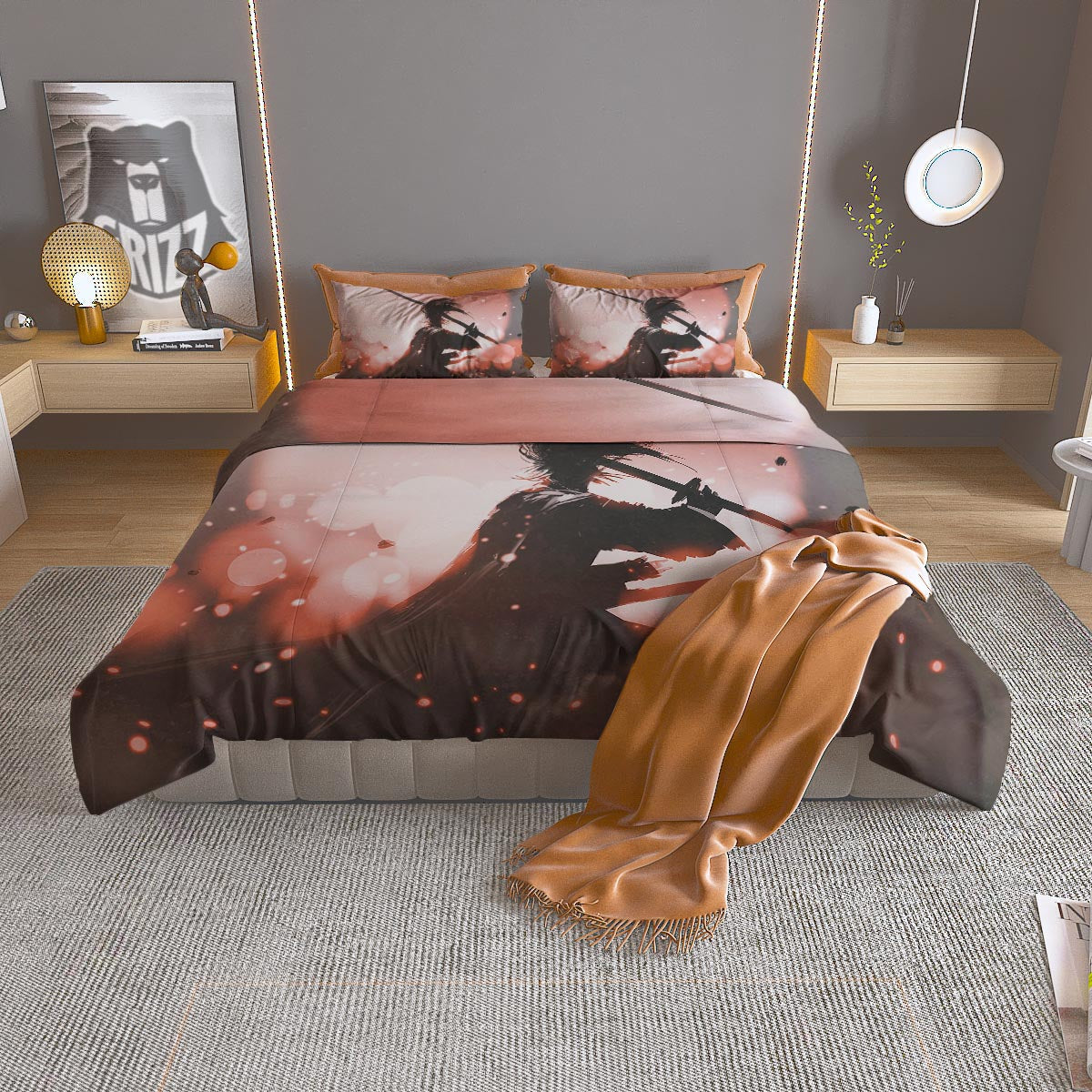 Warrior Sunset Samurai Print Duvet Cover Bedding Set