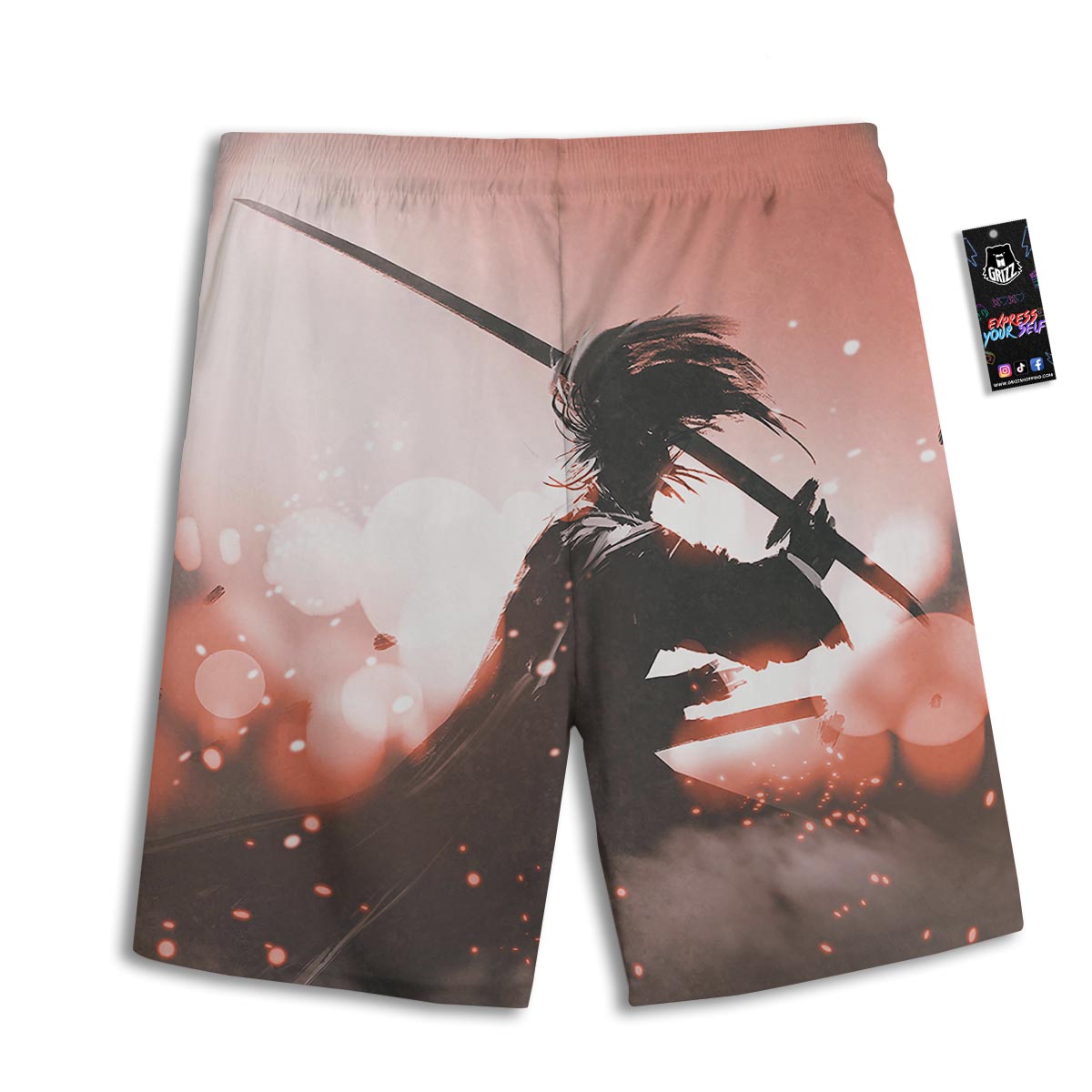 Warrior Sunset Samurai Print Men's Athletic Shorts