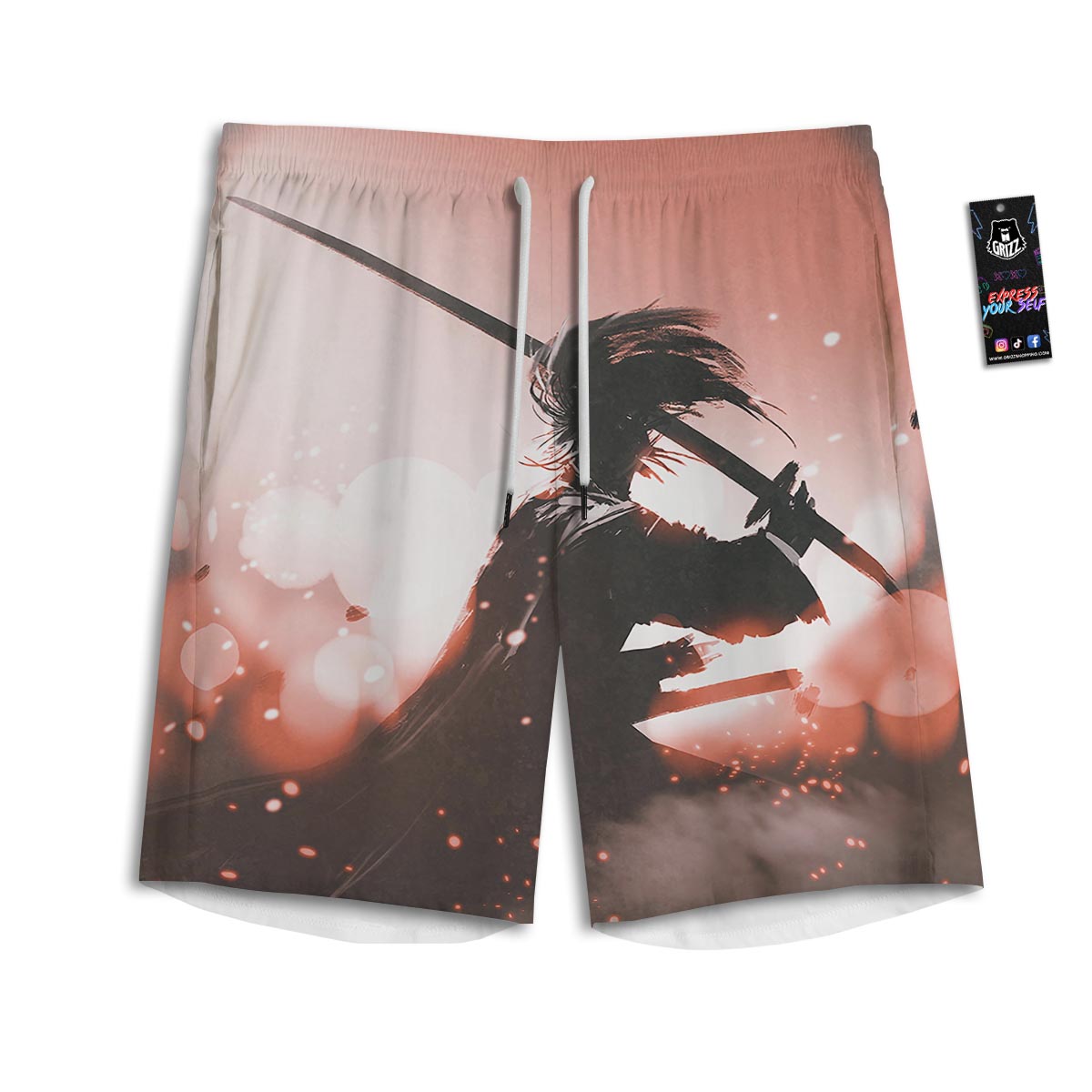 Warrior Sunset Samurai Print Men's Athletic Shorts