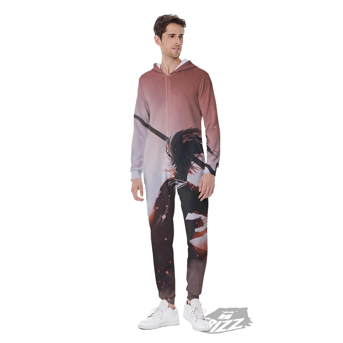 Warrior Sunset Samurai Print Men's Jumpsuit-grizzshop