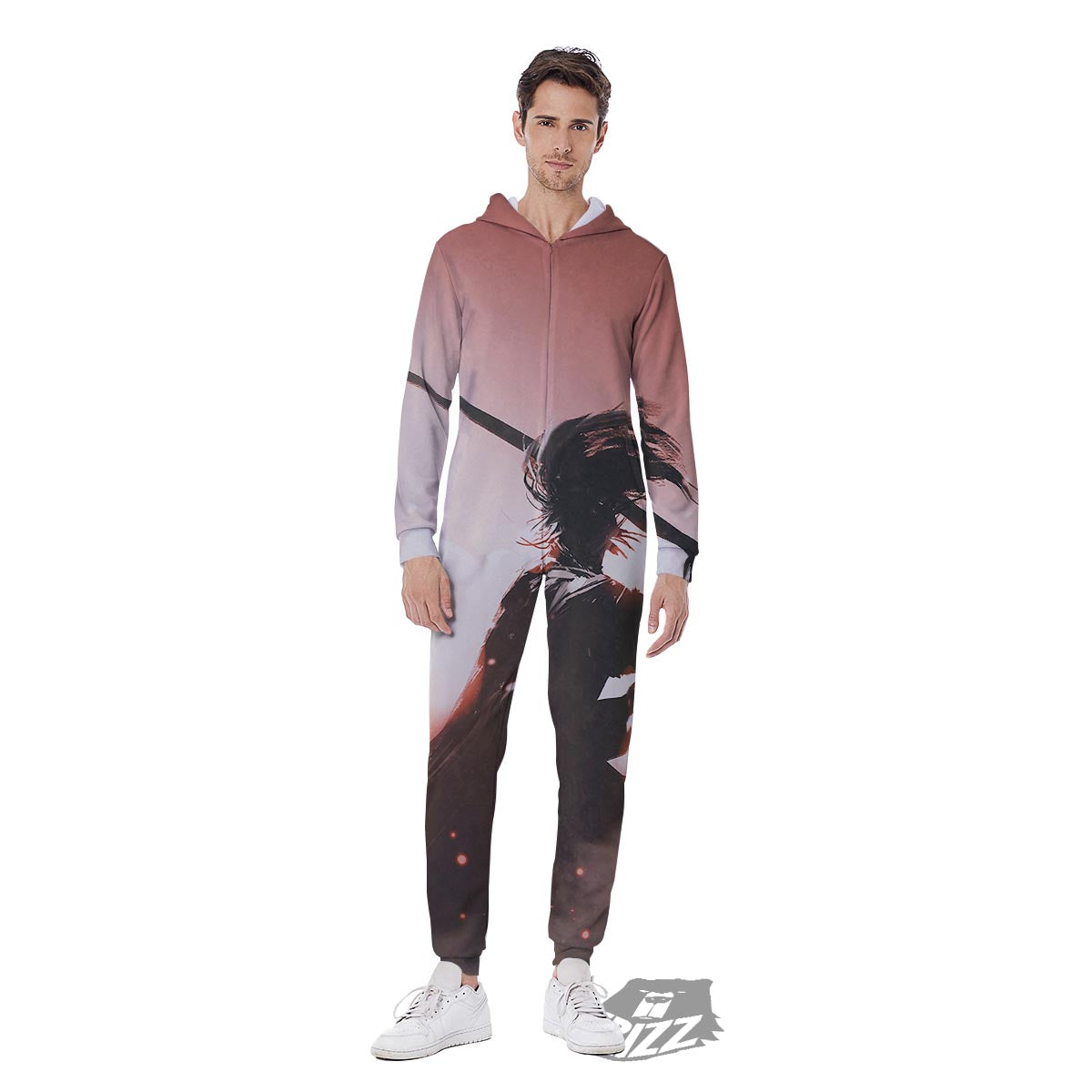 Warrior Sunset Samurai Print Men's Jumpsuit-grizzshop