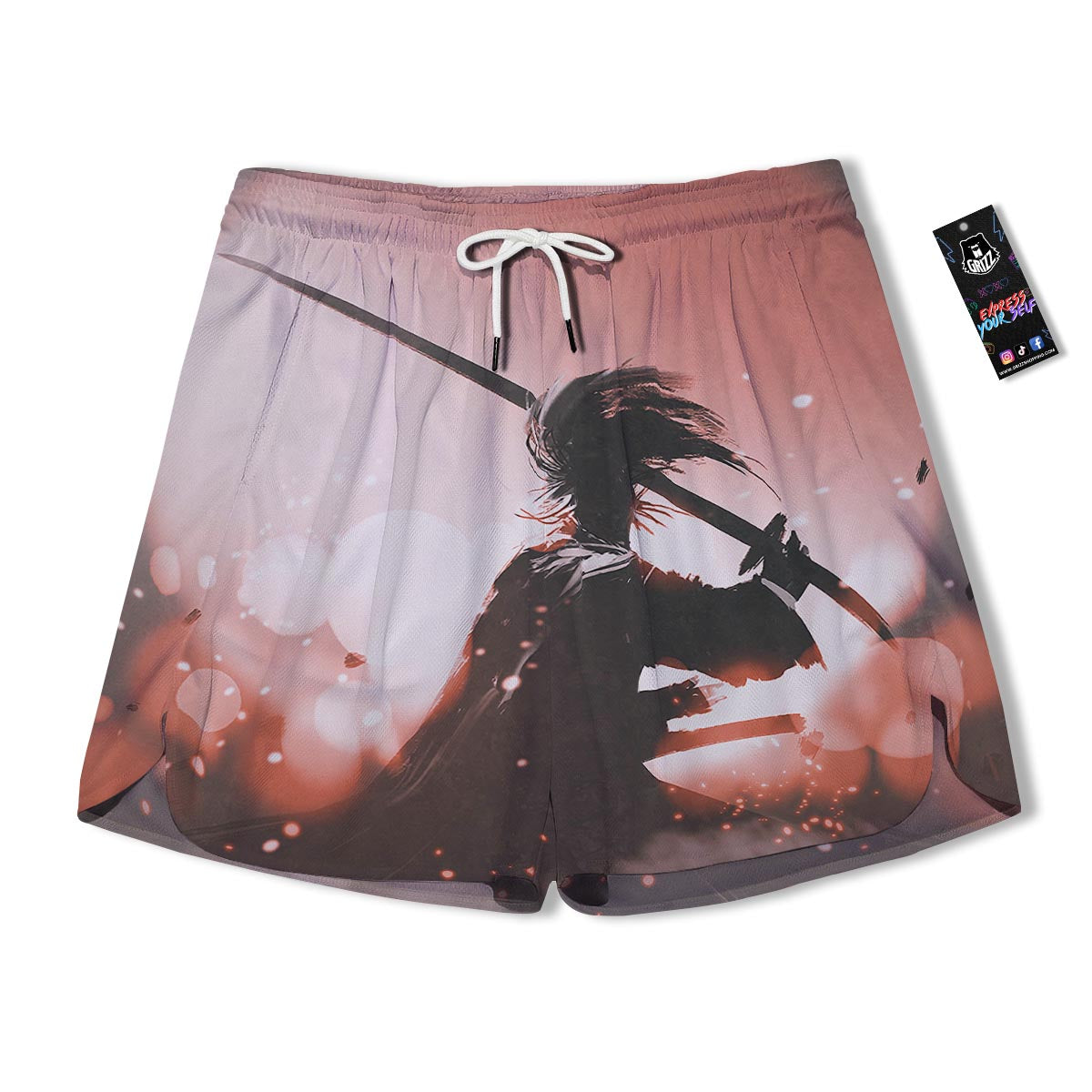 Warrior Sunset Samurai Print Men's Running Shorts-grizzshop