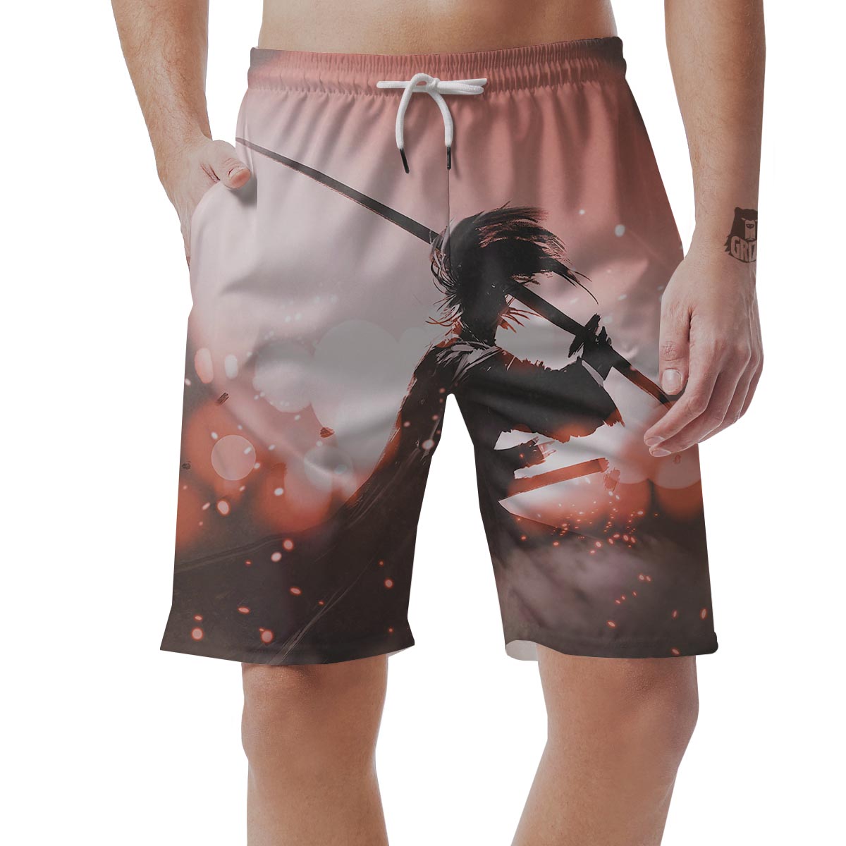 Warrior Sunset Samurai Print Men's Shorts-grizzshop