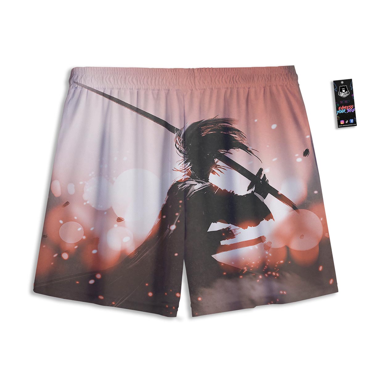 Warrior Sunset Samurai Print Mesh Shorts