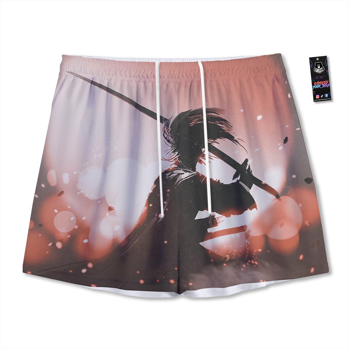 Warrior Sunset Samurai Print Mesh Shorts