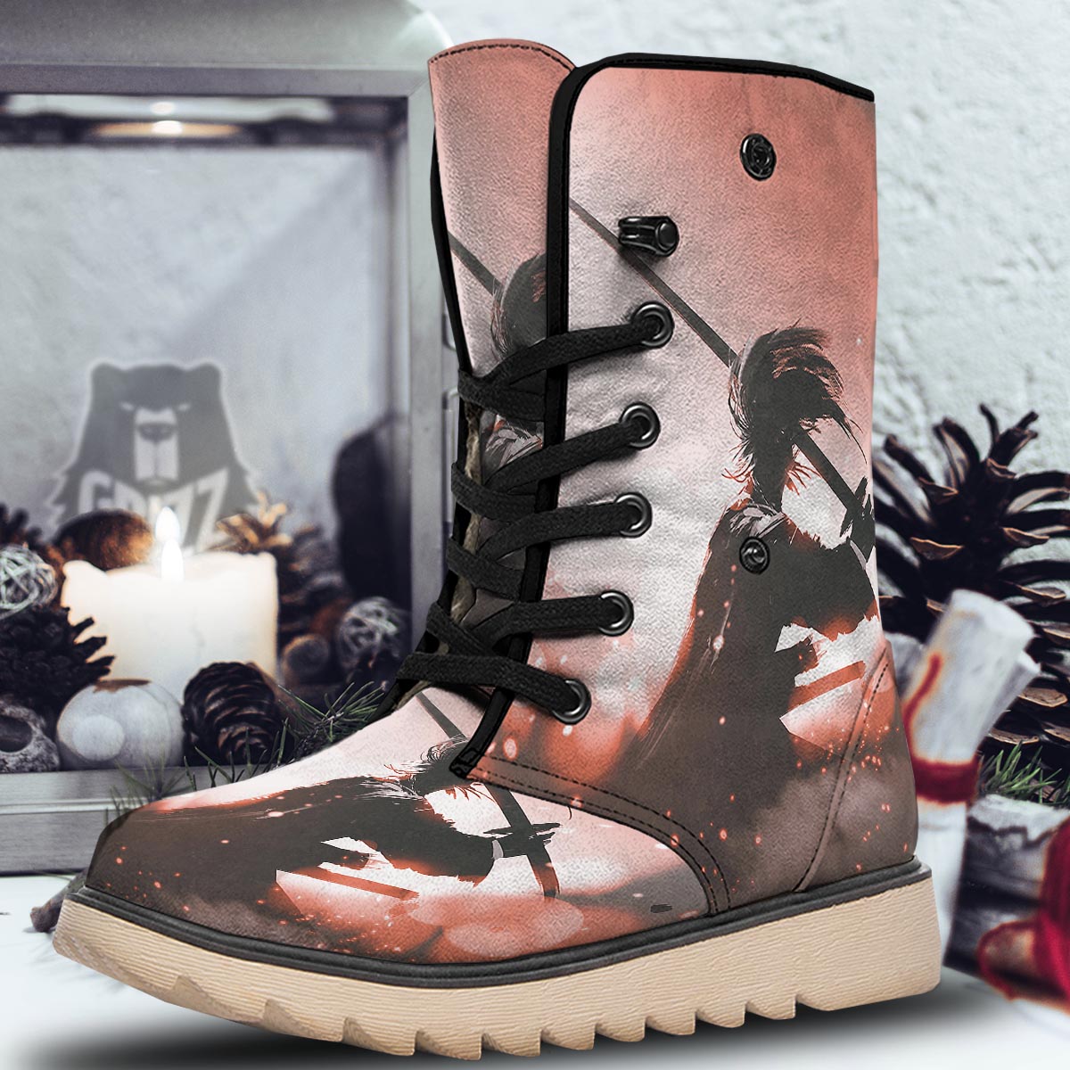 Warrior Sunset Samurai Print Snow Boots-grizzshop