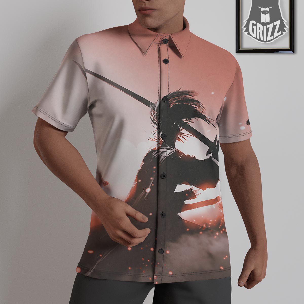 Warrior Sunset Samurai Print Untucked Shirts-grizzshop