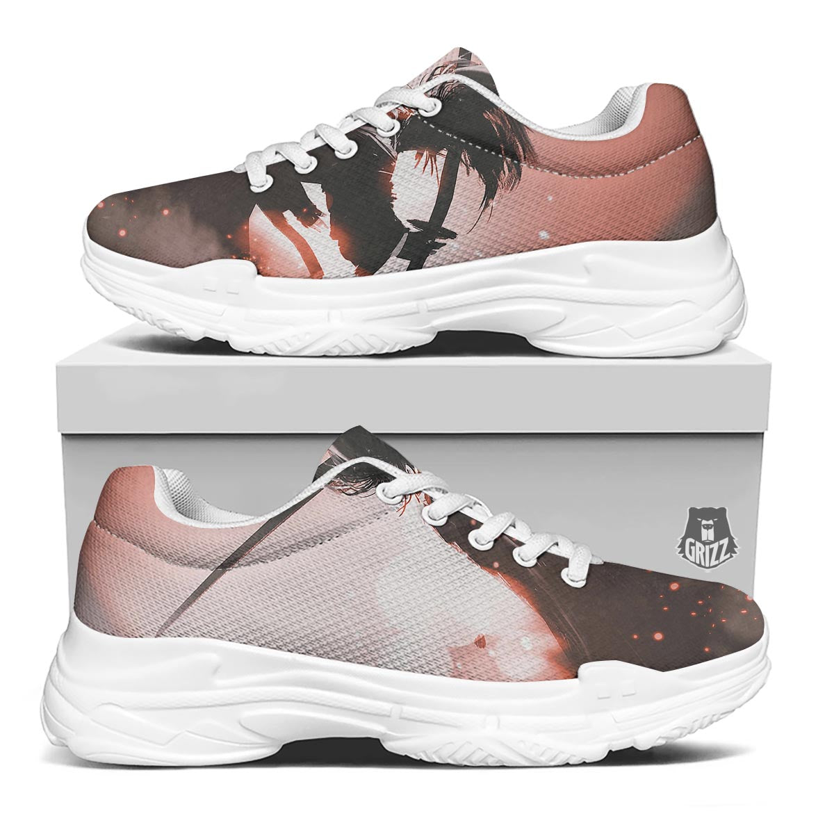 Warrior Sunset Samurai Print White Chunky Shoes-grizzshop