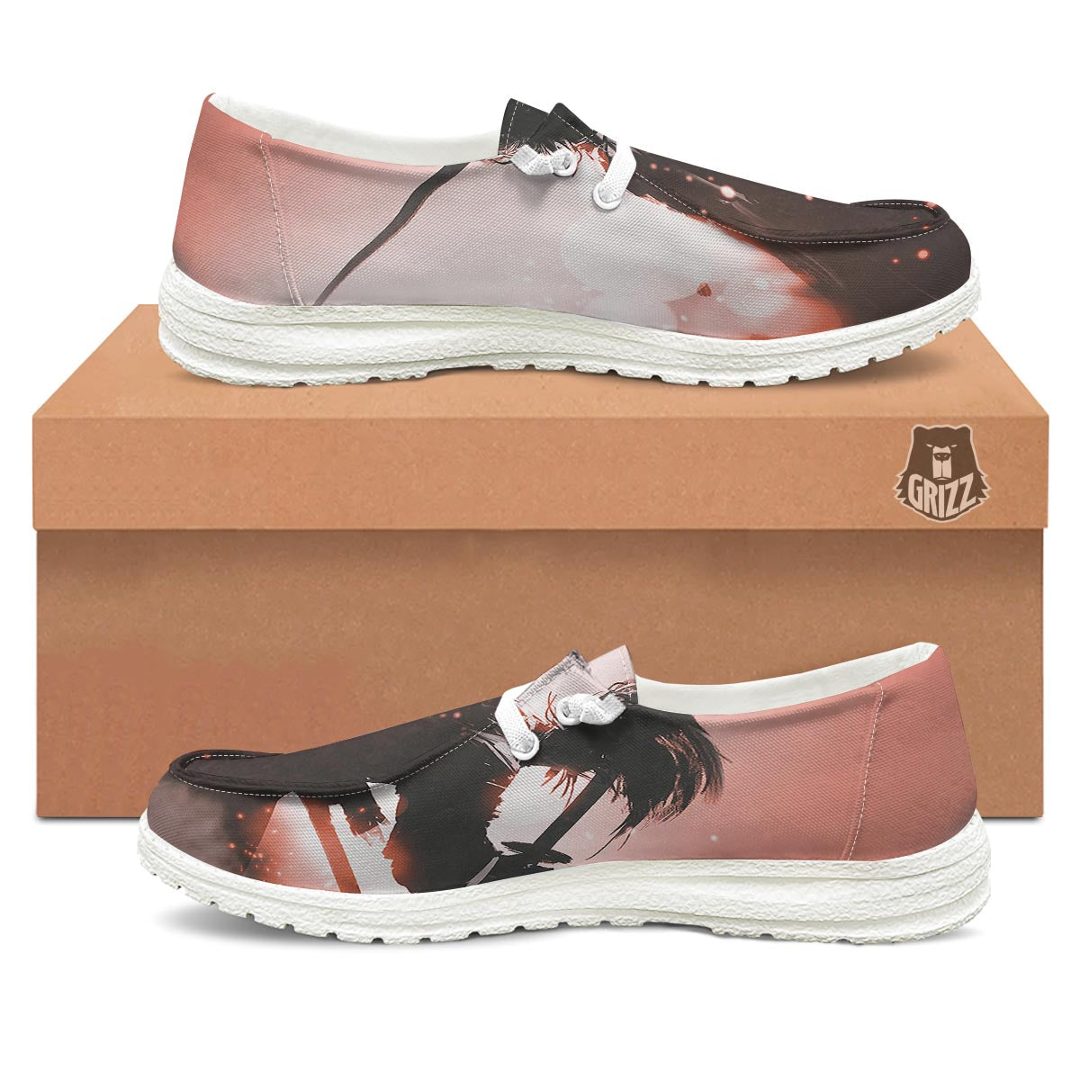 Warrior Sunset Samurai Print White Loafers-grizzshop