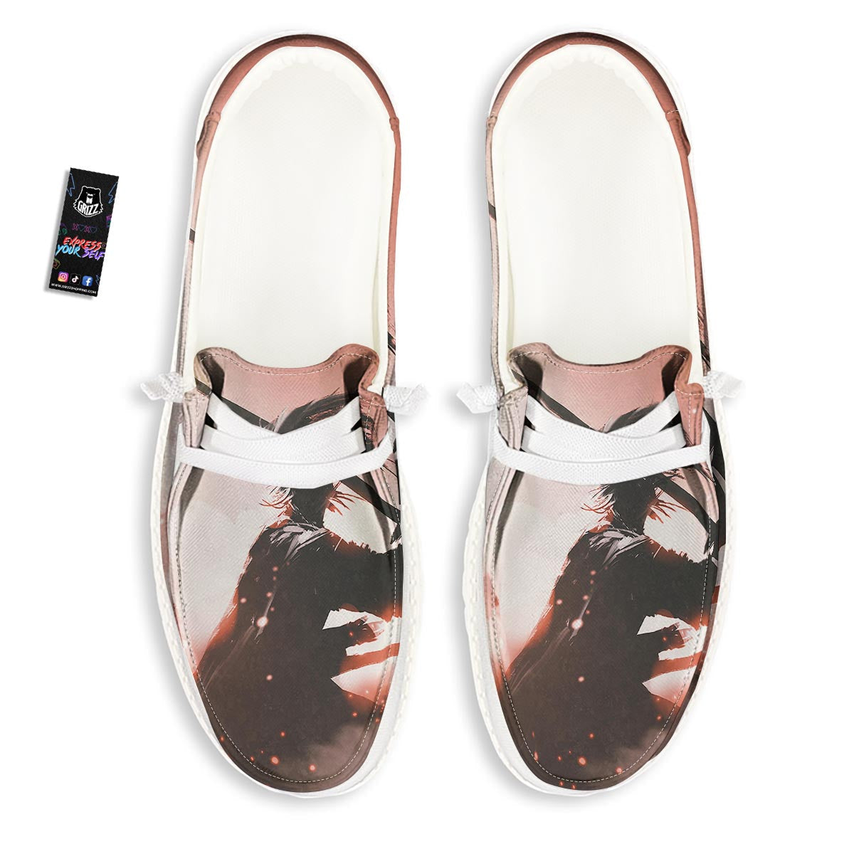 Warrior Sunset Samurai Print White Loafers-grizzshop