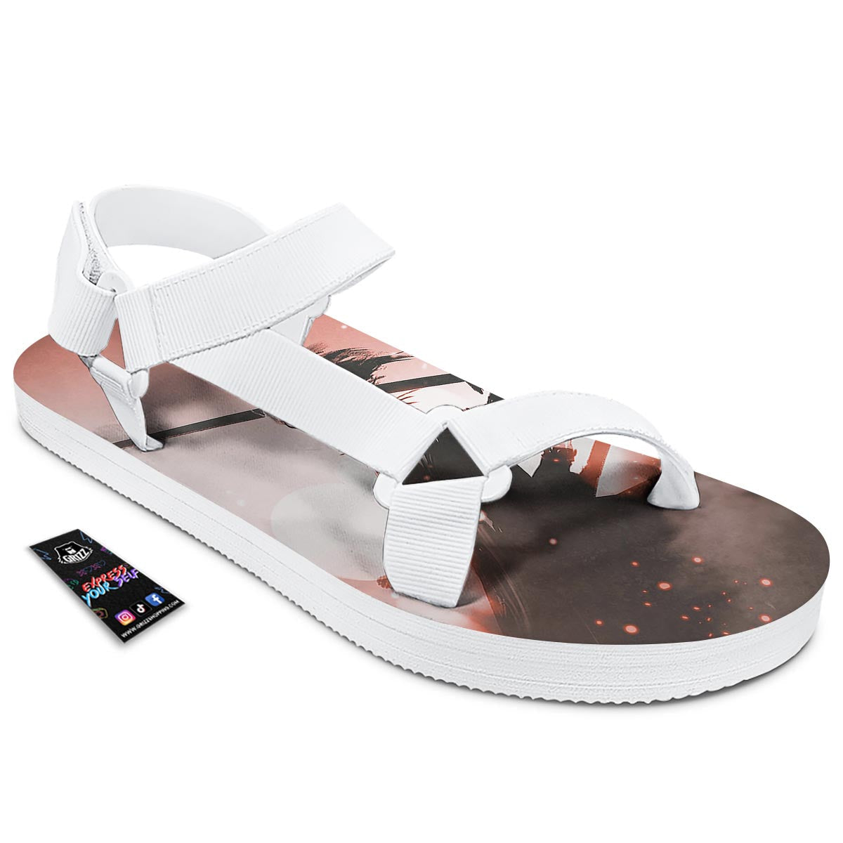 Warrior Sunset Samurai Print White Open Toe Sandals-grizzshop
