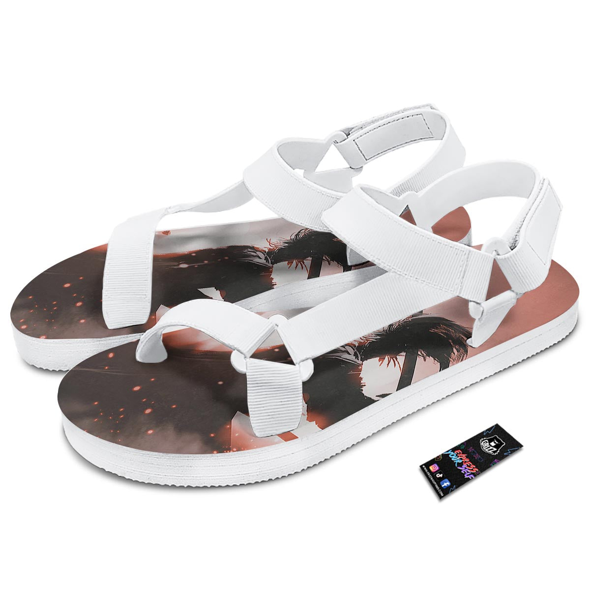 Warrior Sunset Samurai Print White Open Toe Sandals-grizzshop