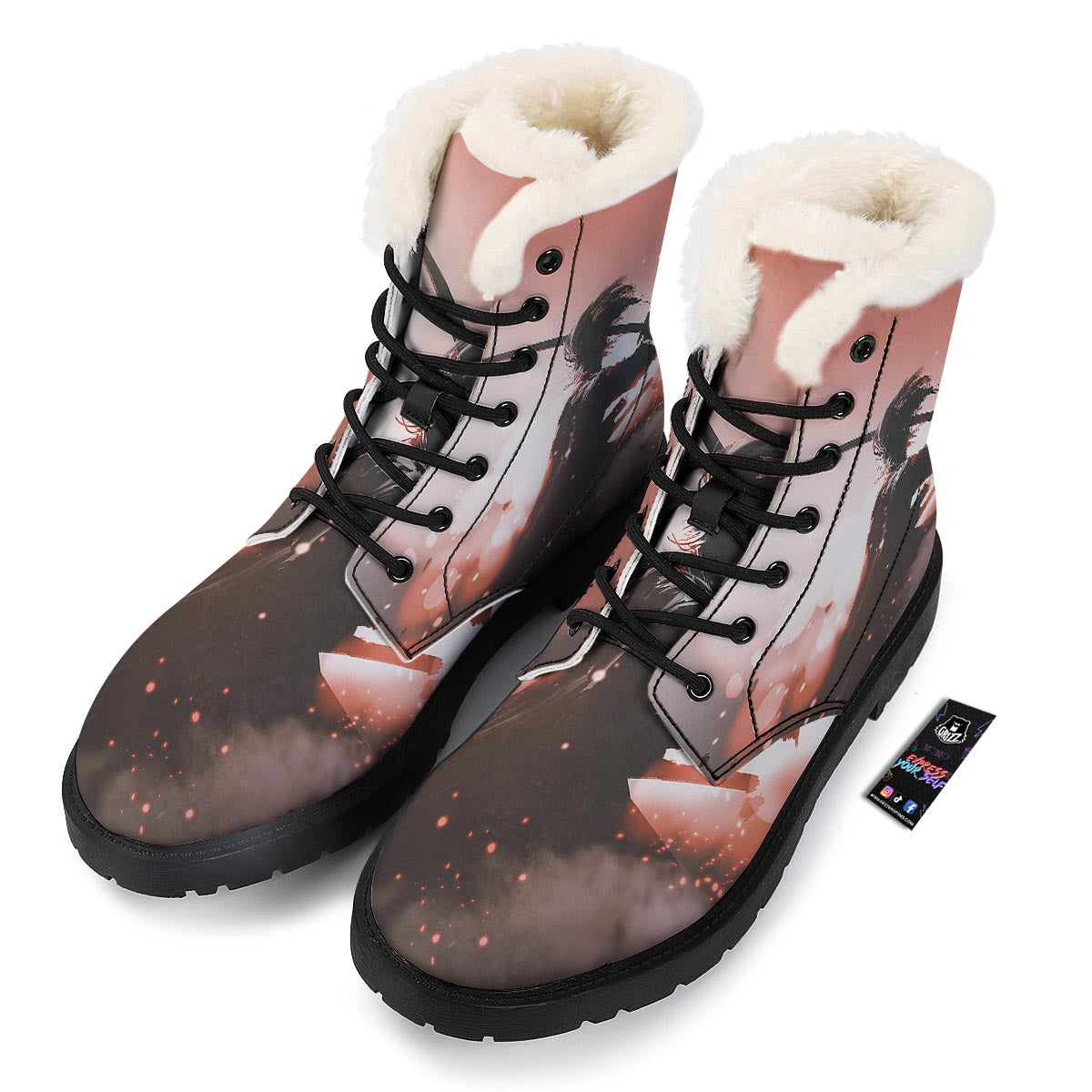 Warrior Sunset Samurai Print Winter Boots-grizzshop