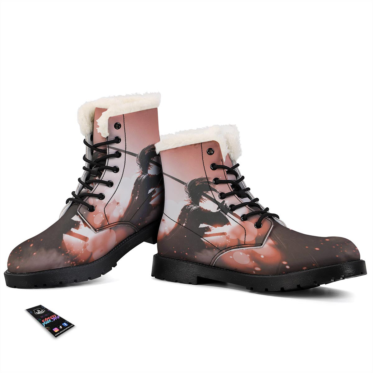 Warrior Sunset Samurai Print Winter Boots-grizzshop