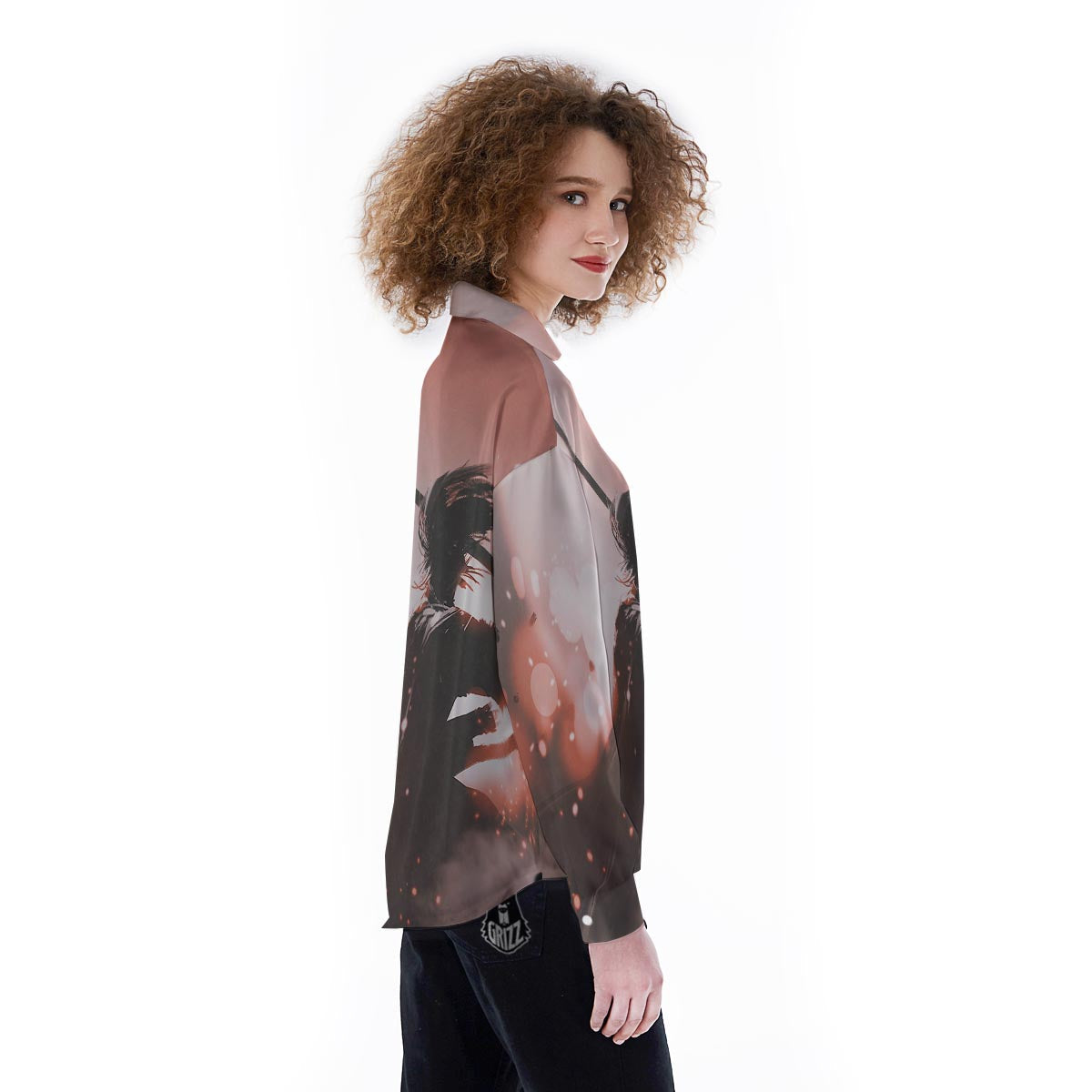 Warrior Sunset Samurai Print Women's Long Sleeve Shirts-grizzshop