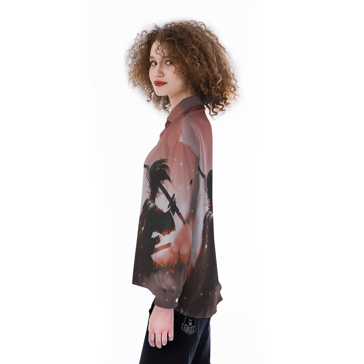 Warrior Sunset Samurai Print Women's Long Sleeve Shirts-grizzshop