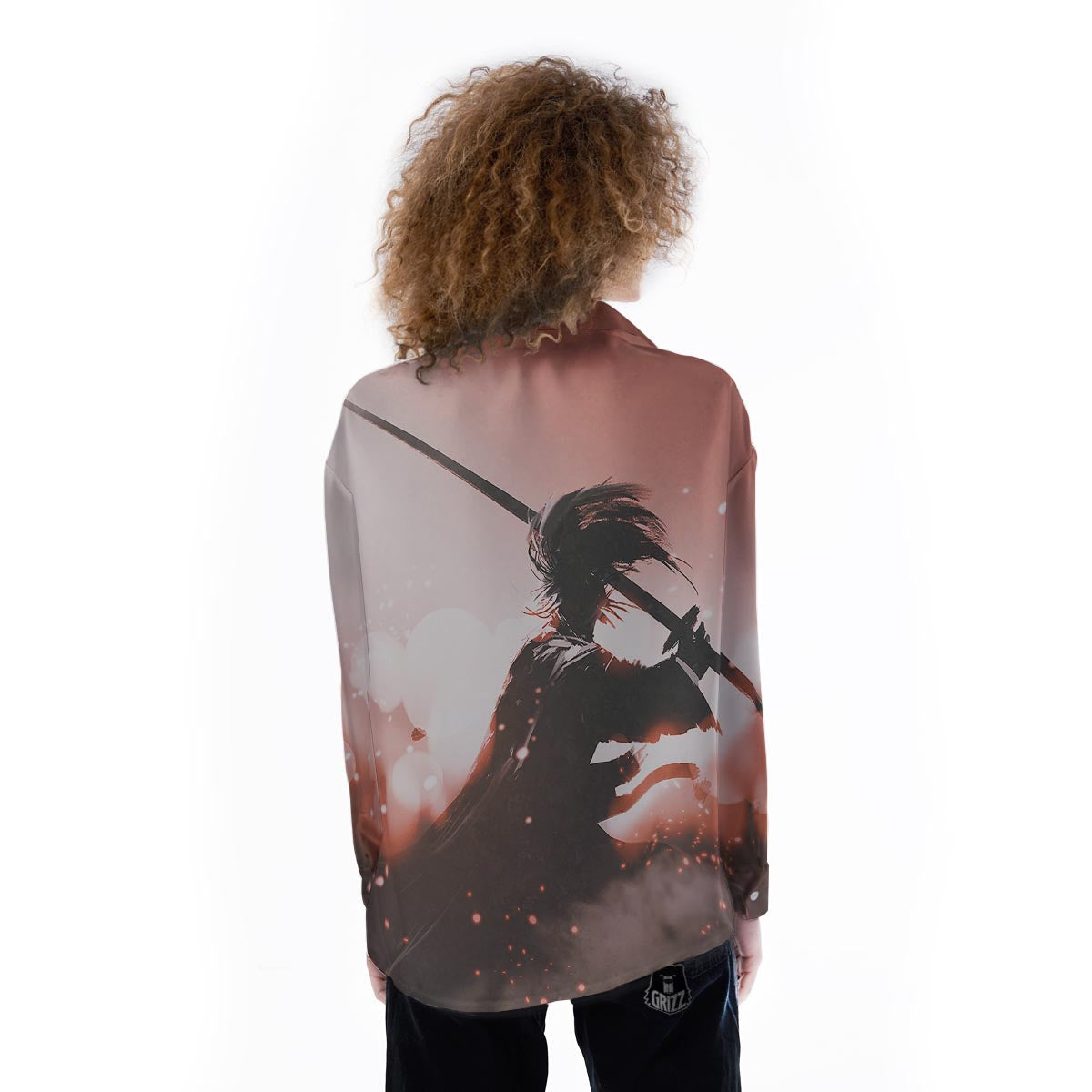 Warrior Sunset Samurai Print Women's Long Sleeve Shirts-grizzshop