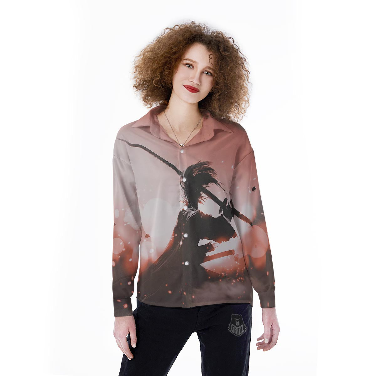 Warrior Sunset Samurai Print Women's Long Sleeve Shirts-grizzshop