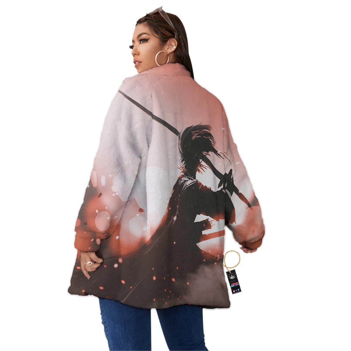 Warrior Sunset Samurai Print Women's Sherpa Jacket-grizzshop