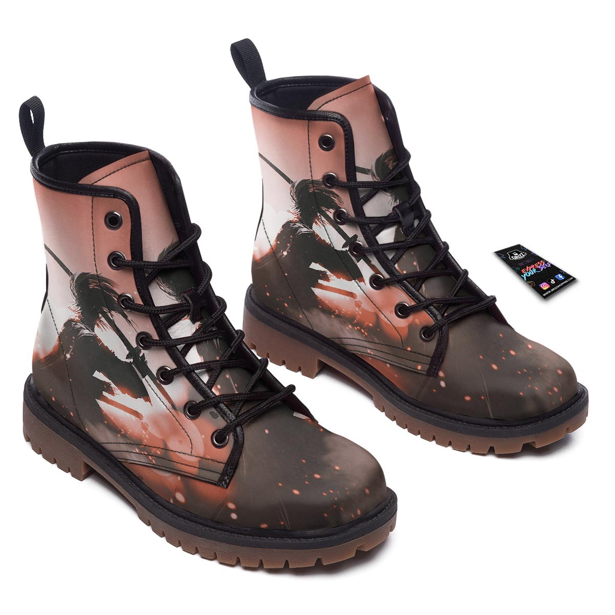 Warrior Sunset Samurai Print Work Boots-grizzshop