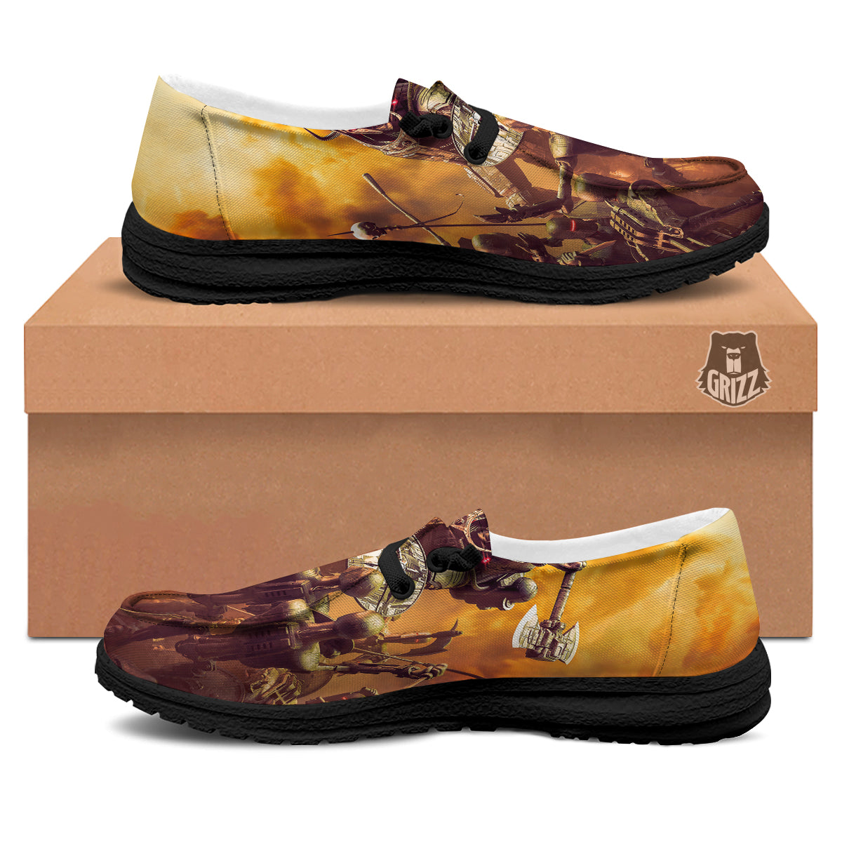 Warrior Viking Machine Print Black Loafers-grizzshop