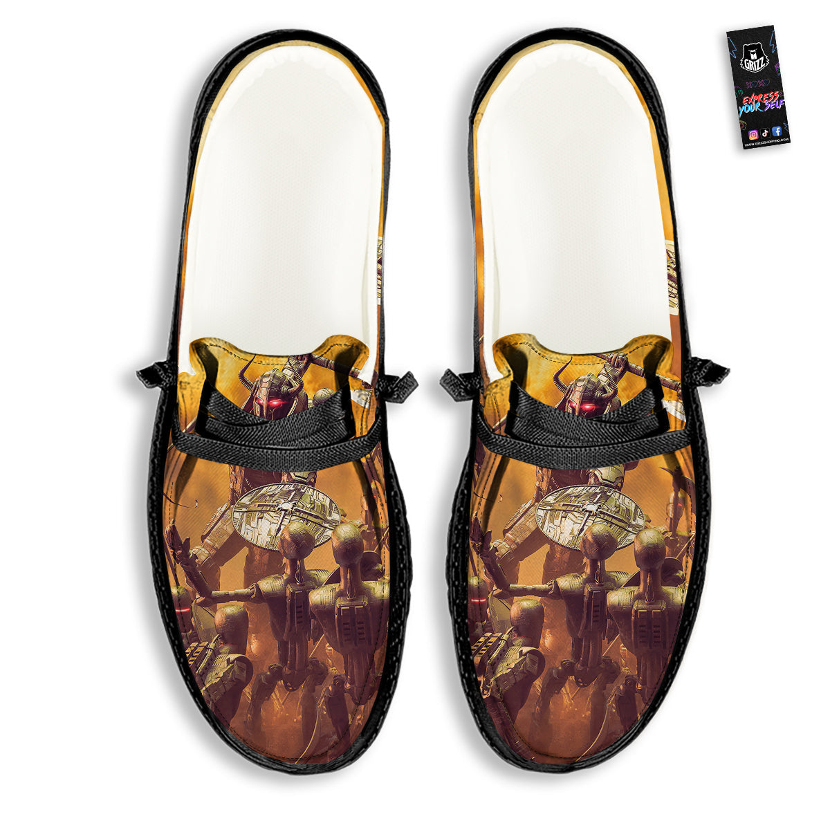 Warrior Viking Machine Print Black Loafers-grizzshop