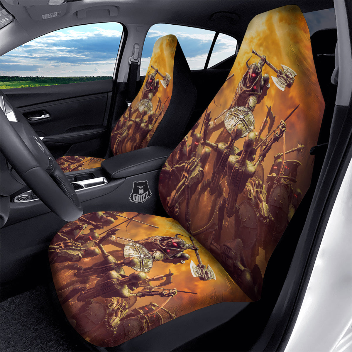 Warrior Viking Machine Print Car Seat Covers-grizzshop