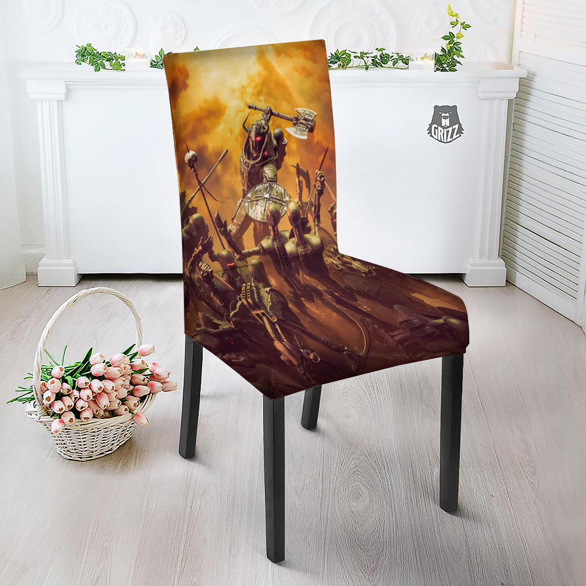 Warrior Viking Machine Print Dining Chair Slipcover-grizzshop