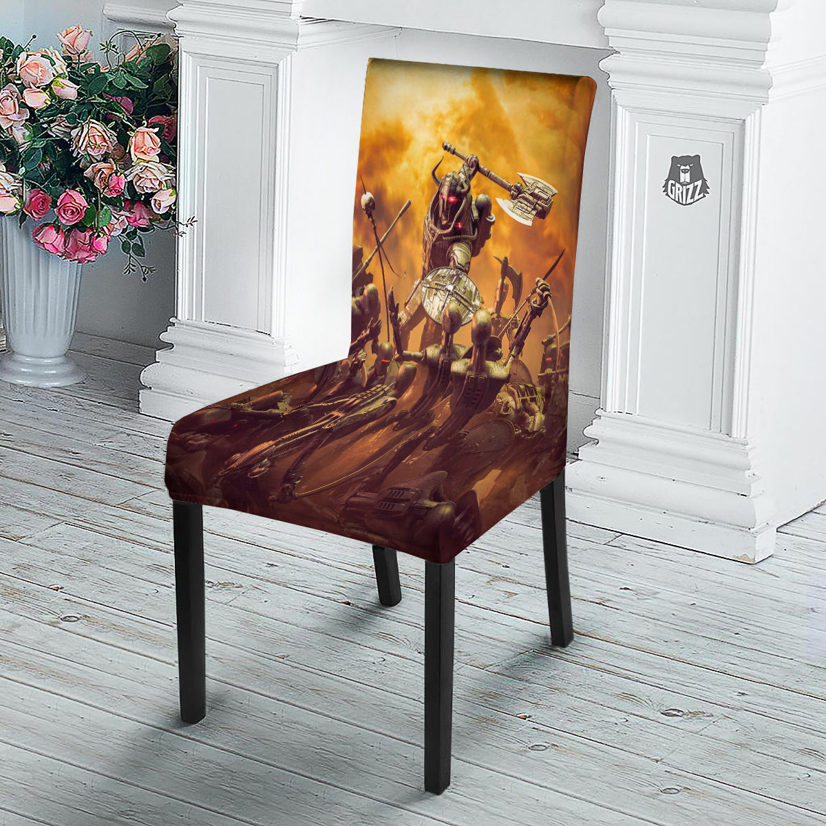 Warrior Viking Machine Print Dining Chair Slipcover-grizzshop