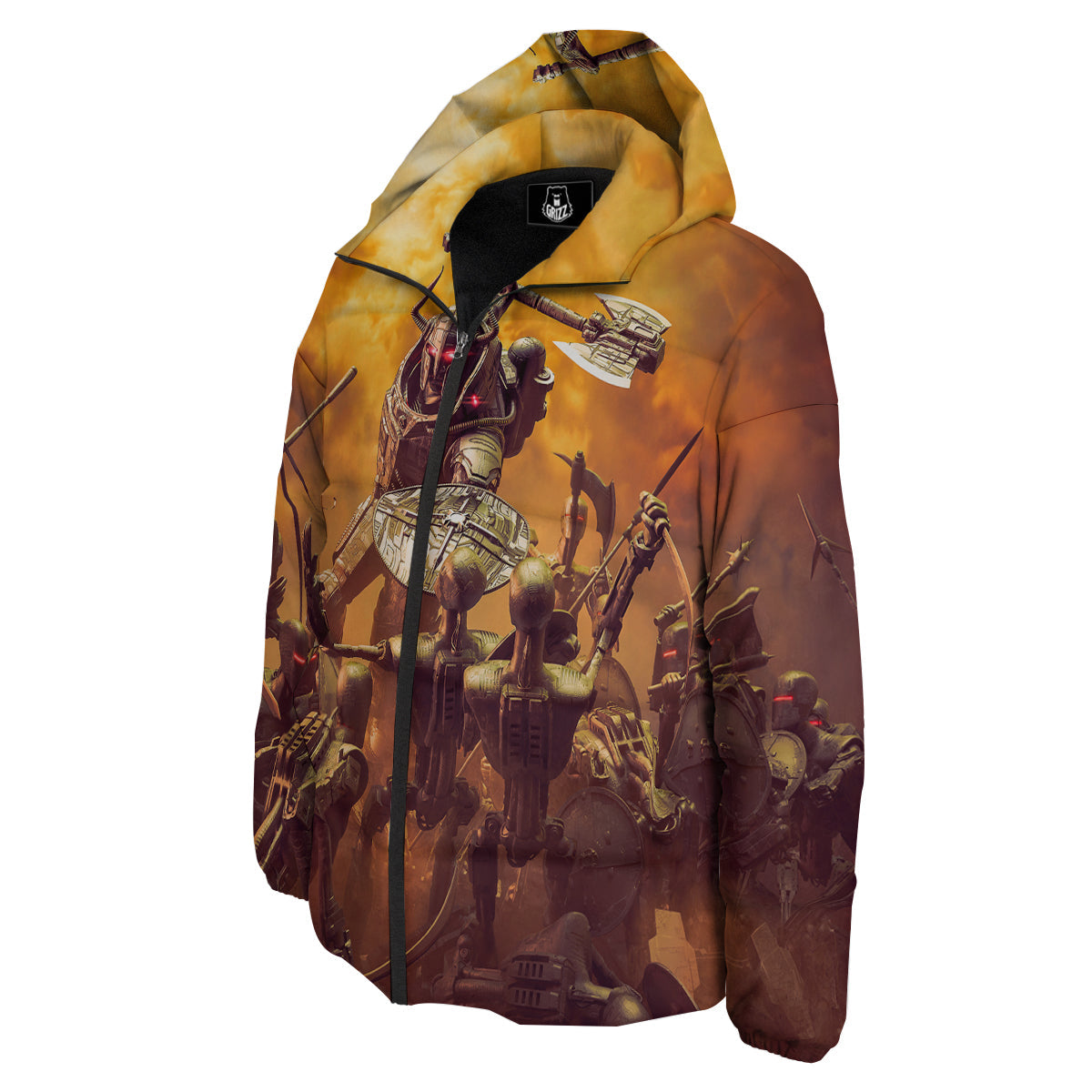 Warrior Viking Machine Print Down Jacket-grizzshop
