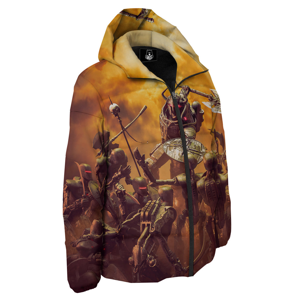 Warrior Viking Machine Print Down Jacket-grizzshop