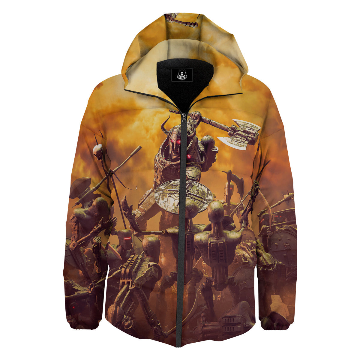 Warrior Viking Machine Print Down Jacket-grizzshop