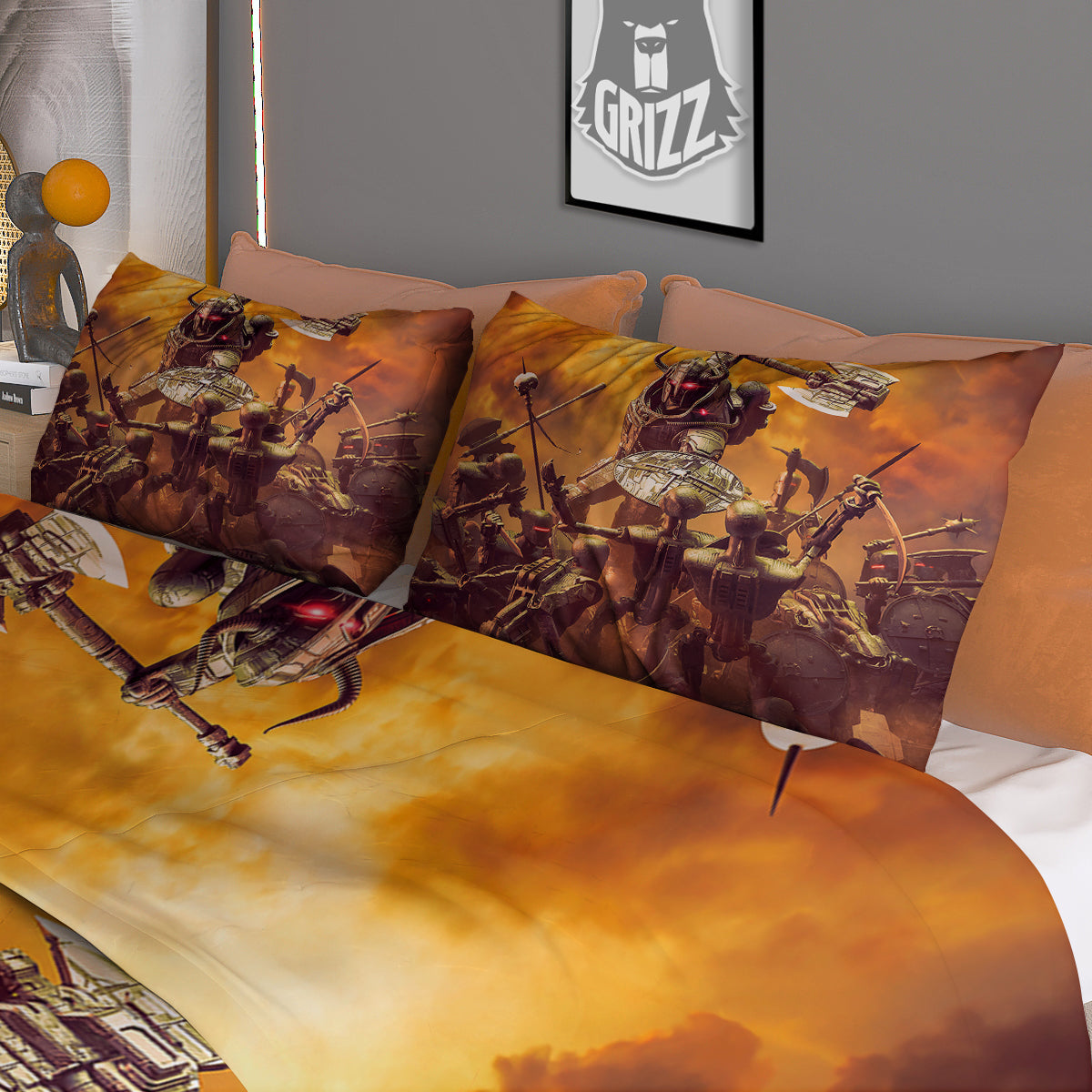 Warrior Viking Machine Print Duvet Cover Bedding Set
