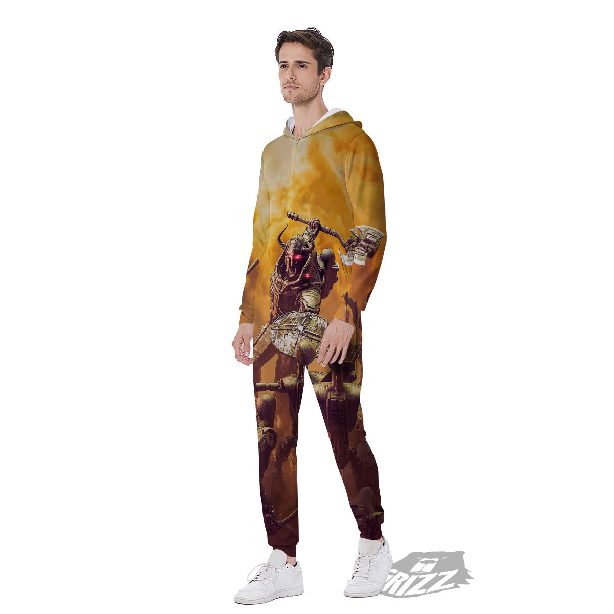 Warrior Viking Machine Print Men's Jumpsuit-grizzshop