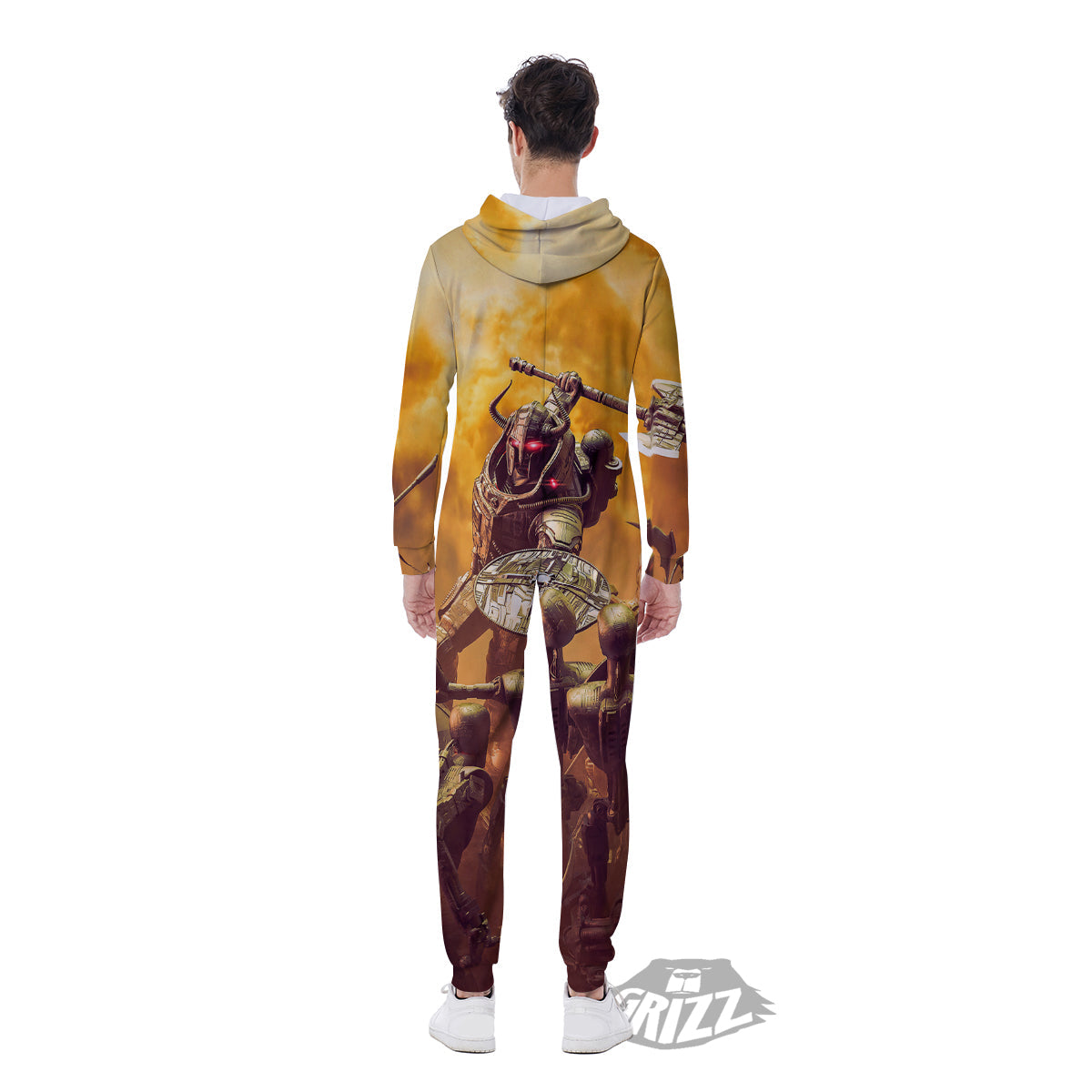 Warrior Viking Machine Print Men's Jumpsuit-grizzshop