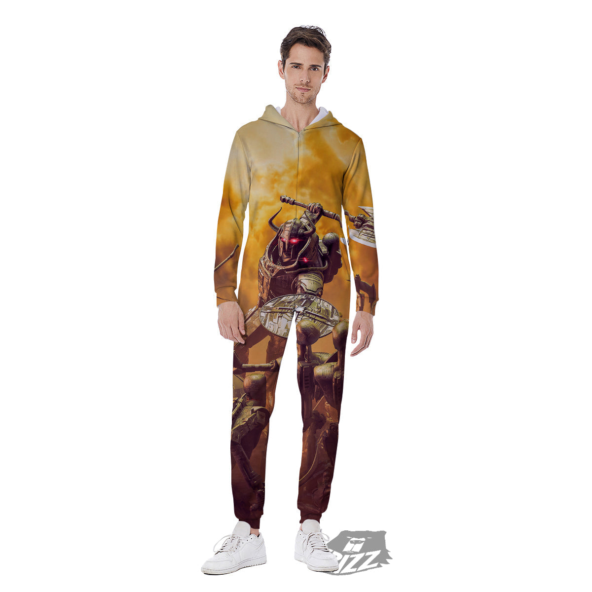 Warrior Viking Machine Print Men's Jumpsuit-grizzshop