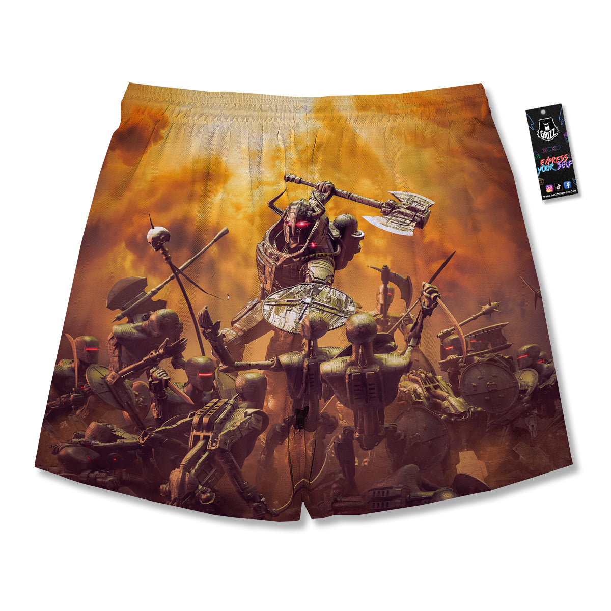 Warrior Viking Machine Print Men's Running Shorts-grizzshop