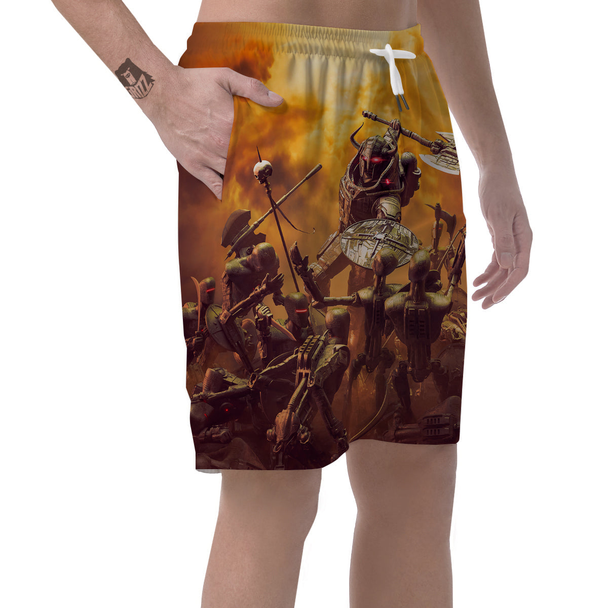 Warrior Viking Machine Print Men's Shorts-grizzshop